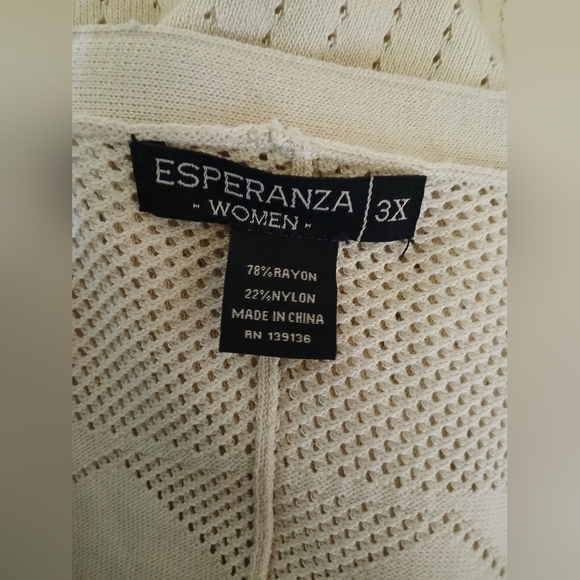 Esperanza Oatmeal Beige Short Sleeve Cardigan Laser Cut Design 3X Cottagecore - Picture 4 of 4